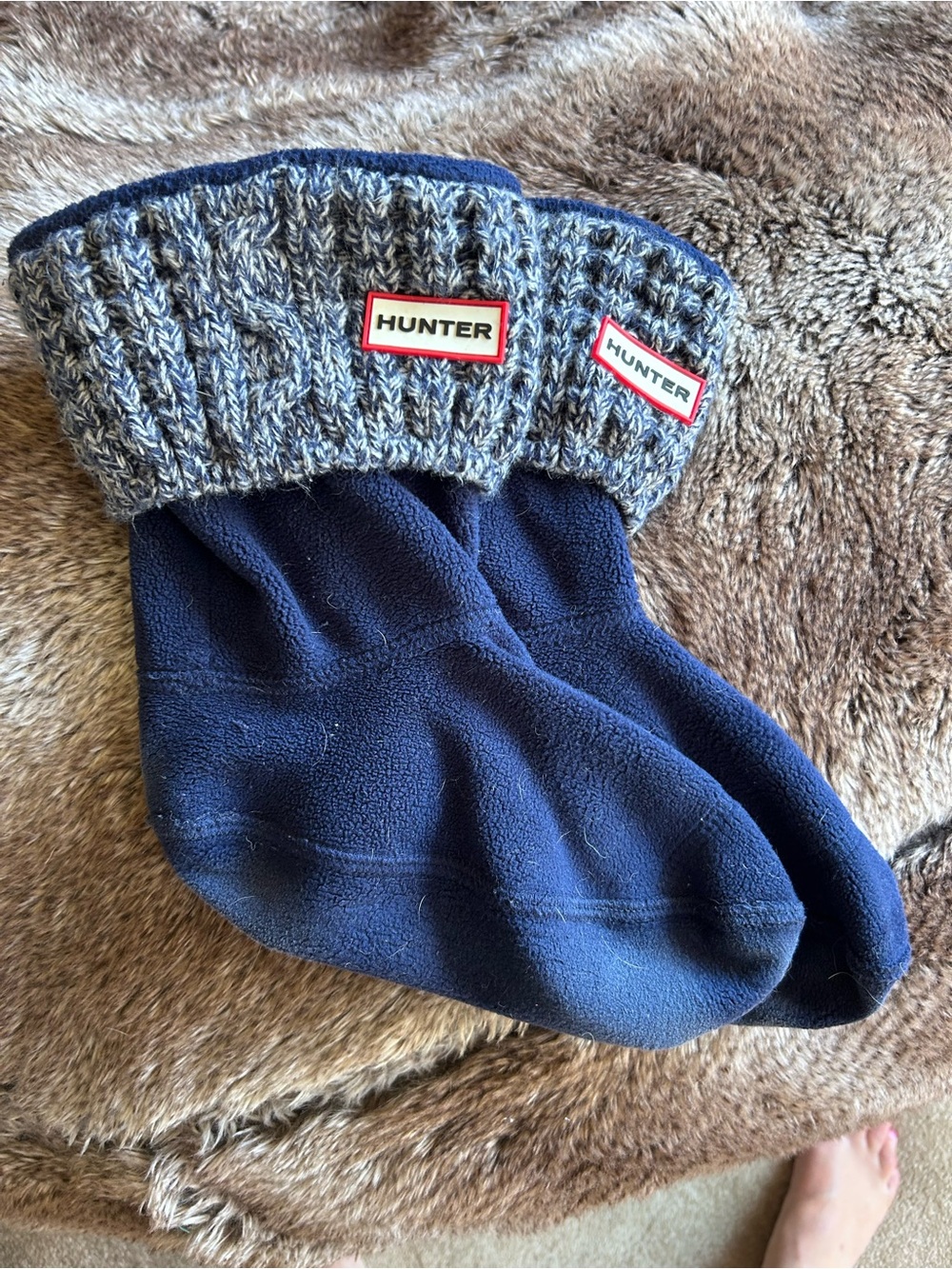 Hunter Navy Fleece Boot Socks with Knit Cuff